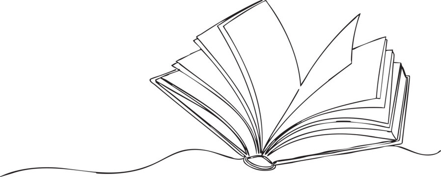 Open book with turning pages offers a world of knowledge and stories to explore in this minimalist line art design