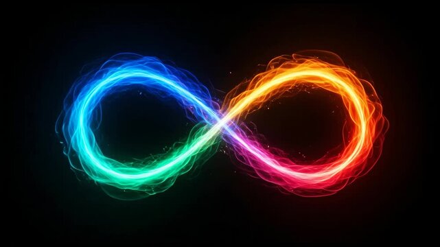 Futuristic neon blue and purple infinity shape design with dark background of fiery fire energy and motion curve illustration pattern