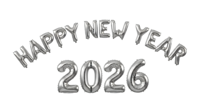 Shiny silver balloon 2026, Happy new year isolated on transparent background