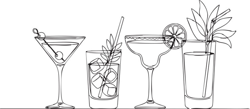 Sip into summer with these minimal line art cocktails, perfect for vibrant posters, elegant menus, and trendy bar promotions