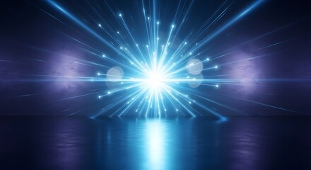 Fototapeta premium Bright light explosion in futuristic room. Represents energy, technology, and innovation, ideal for science, tech, and creative projects.