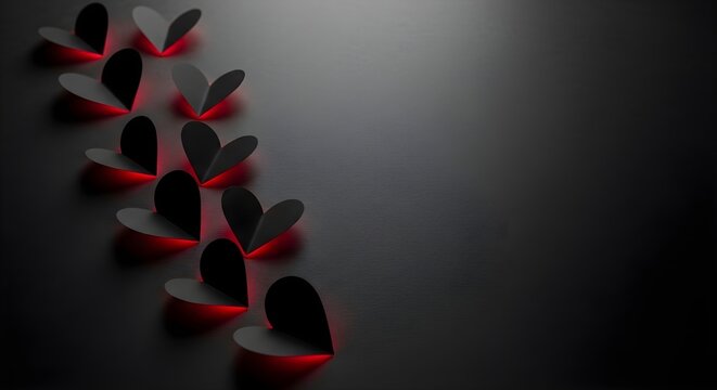 Abstract vertical arrangement of red and black petal shapes against a dark gradient background