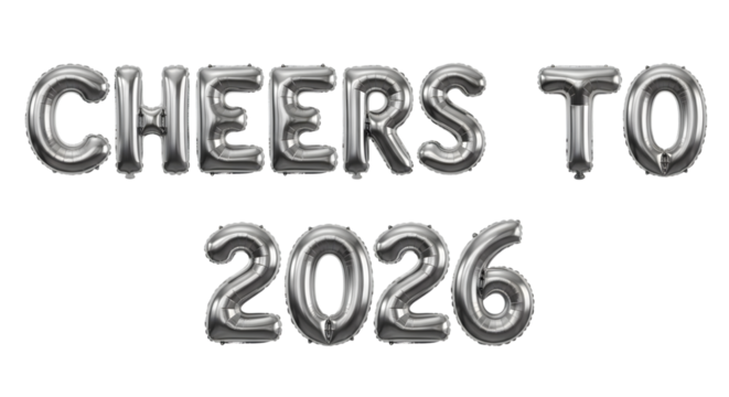 Shiny silver balloon 2026, Happy new year isolated on transparent background
