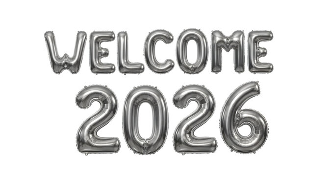 Shiny silver balloon 2026, Happy new year isolated on transparent background