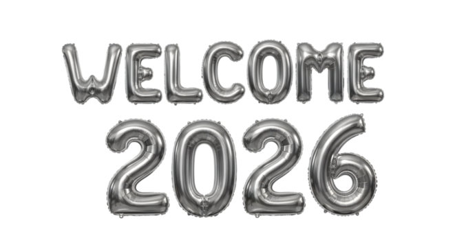 Shiny silver balloon 2026, Happy new year isolated on transparent background