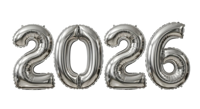 Shiny silver balloon 2026, Happy new year isolated on transparent background