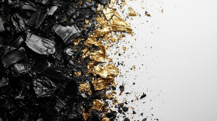 A stunning contrast of black coal and shiny gold flakes, creating a visually striking texture and composition.