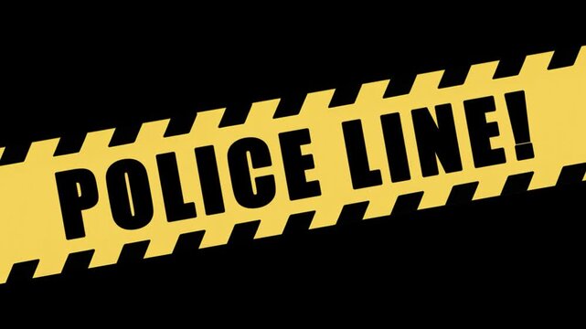Police Line: Animated yellow and black police tape moving across a dark background for crime scene, caution, and restricted area alert concept.
