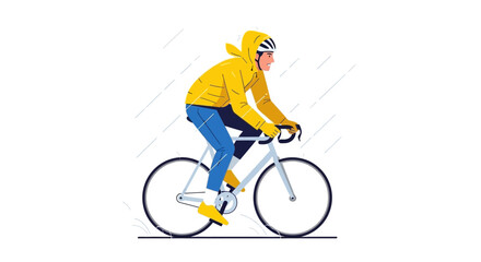 Fototapeta premium Cyclist in Yellow Jacket Riding Bicycle on White Background. Vector Illustrations. EPS Editable