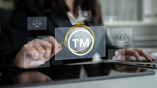Trademark protection and legal compliance with TM icon, copyright law, patent check, intellectual property rights, and branding regulation enforcement Latch