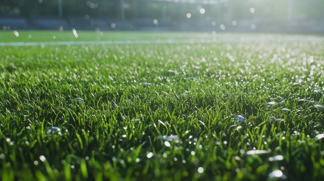 Close-up of wet grass with dewdrops. - Powered by Adobe
