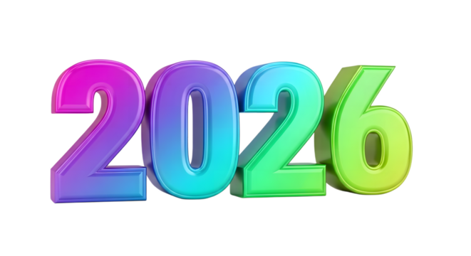 2026 new year colorful 3D. isolated on transparent background