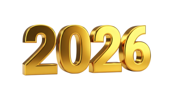 2026 new year colorful 3D. isolated on transparent background