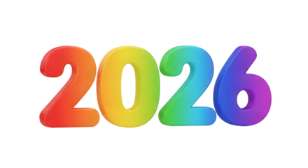2026 new year colorful 3D. isolated on transparent background