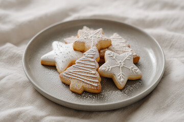 Matte plate of assorted christmas cookies with light sugar dusting