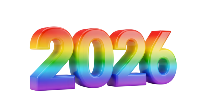 2026 new year colorful 3D. isolated on transparent background