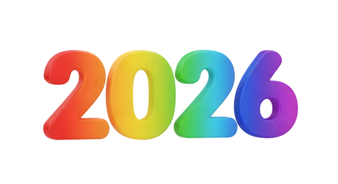 2026 new year colorful 3D. isolated on transparent background - Powered by Adobe