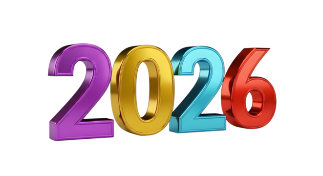 2026 new year colorful 3D. isolated on transparent background