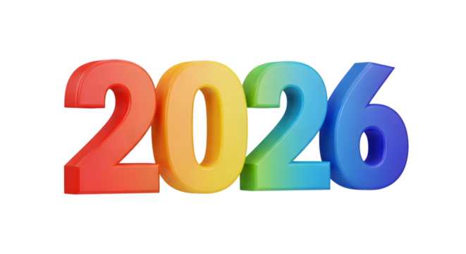 2026 new year colorful 3D. isolated on transparent background