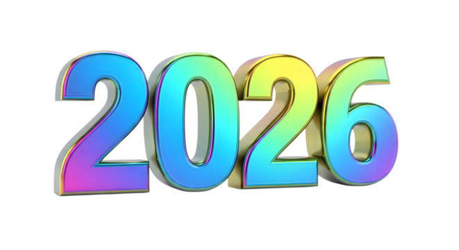 2026 new year colorful 3D. isolated on transparent background