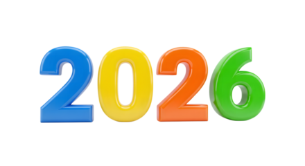 2026 new year colorful 3D. isolated on transparent background