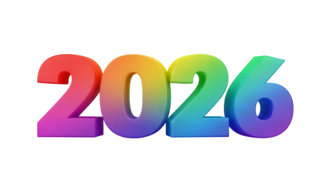 2026 new year colorful 3D. isolated on transparent background