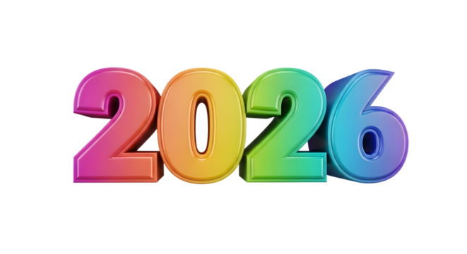2026 new year colorful 3D. isolated on transparent background - Powered by Adobe