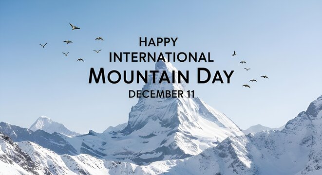 International Mountain Day Celebration, 11 December, Nature Conservation, Snowy Peaks, Adventure, Landscape Illustration