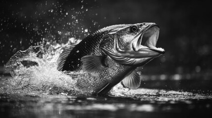 A fish swimming quickly through the water with its mouth open and tail splashing behind it.