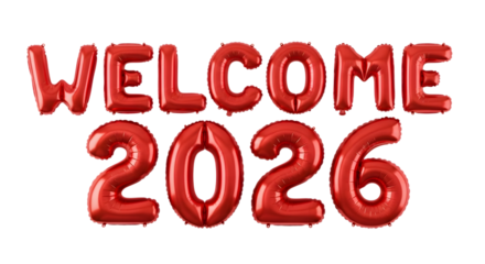 Red balloon 2026, celebration decoration for New Year on transparent background