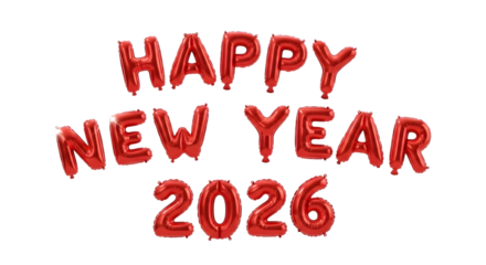 Red balloon 2026, celebration decoration for New Year on transparent background