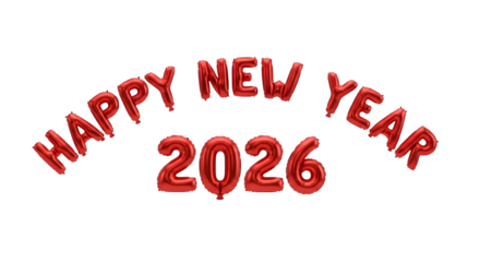 Red balloon 2026, celebration decoration for New Year on transparent background