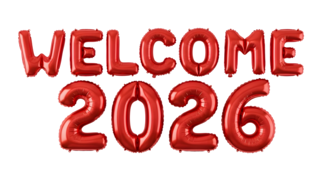 Red balloon 2026, celebration decoration for New Year on transparent background - Powered by Adobe