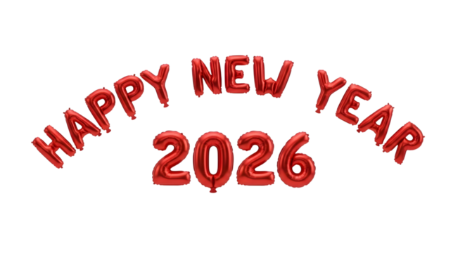 Red balloon 2026, celebration decoration for New Year on transparent background