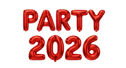 Red balloon 2026, celebration decoration for New Year on transparent background