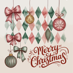 Festive merry christmas greeting card with classic holiday colors