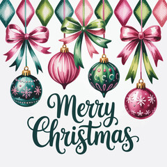 Festive merry christmas greeting card with traditional holiday elements