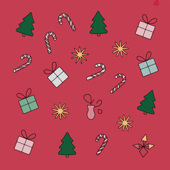 Festive merry christmas illustration with traditional holiday colors