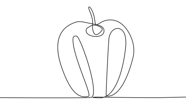 Apple minimalist black continuous one-line art design animation video. A fresh, organic red sweet pepper on a white background, a vector illustration of a healthy food icon