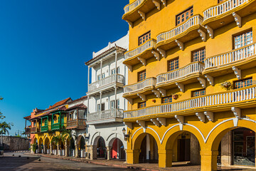 Naklejka premium Colorful Streets of oldtown Cartagena City, in Colombia