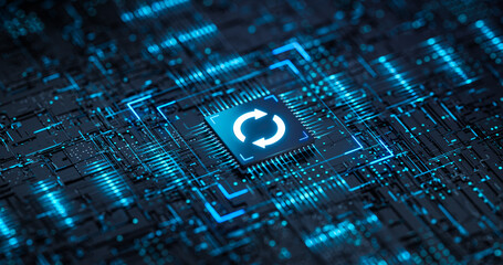 Software Update Icon on Digital Processor. System Upgrade Concept