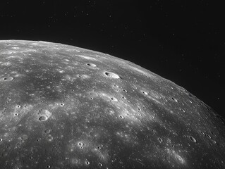 High-resolution image of the moon's cratered surface against the backdrop of space.