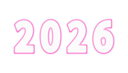 2026 is displayed with white numbers and a pink neon glow,