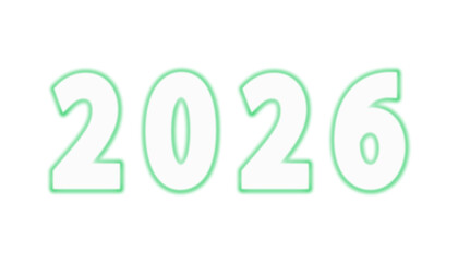 PNG, Glowing 2026 new year with a bright green outline.