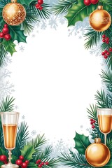 Festive Christmas Frame with Ornaments and Holly