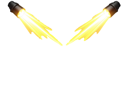Two angled spotlights crossing diagonally, bright yellow-white light beams intersecti 
