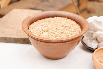 wheat grains in a clay bowl