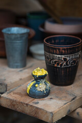 a candle that burned out and went out in a candlestick on the table