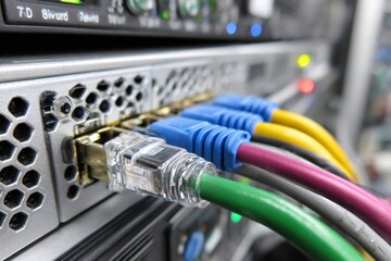 Multiple ethernet cables connecting to network server ports