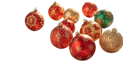 Vibrant Christmas Ornaments in Bright Colors on Transparent Background